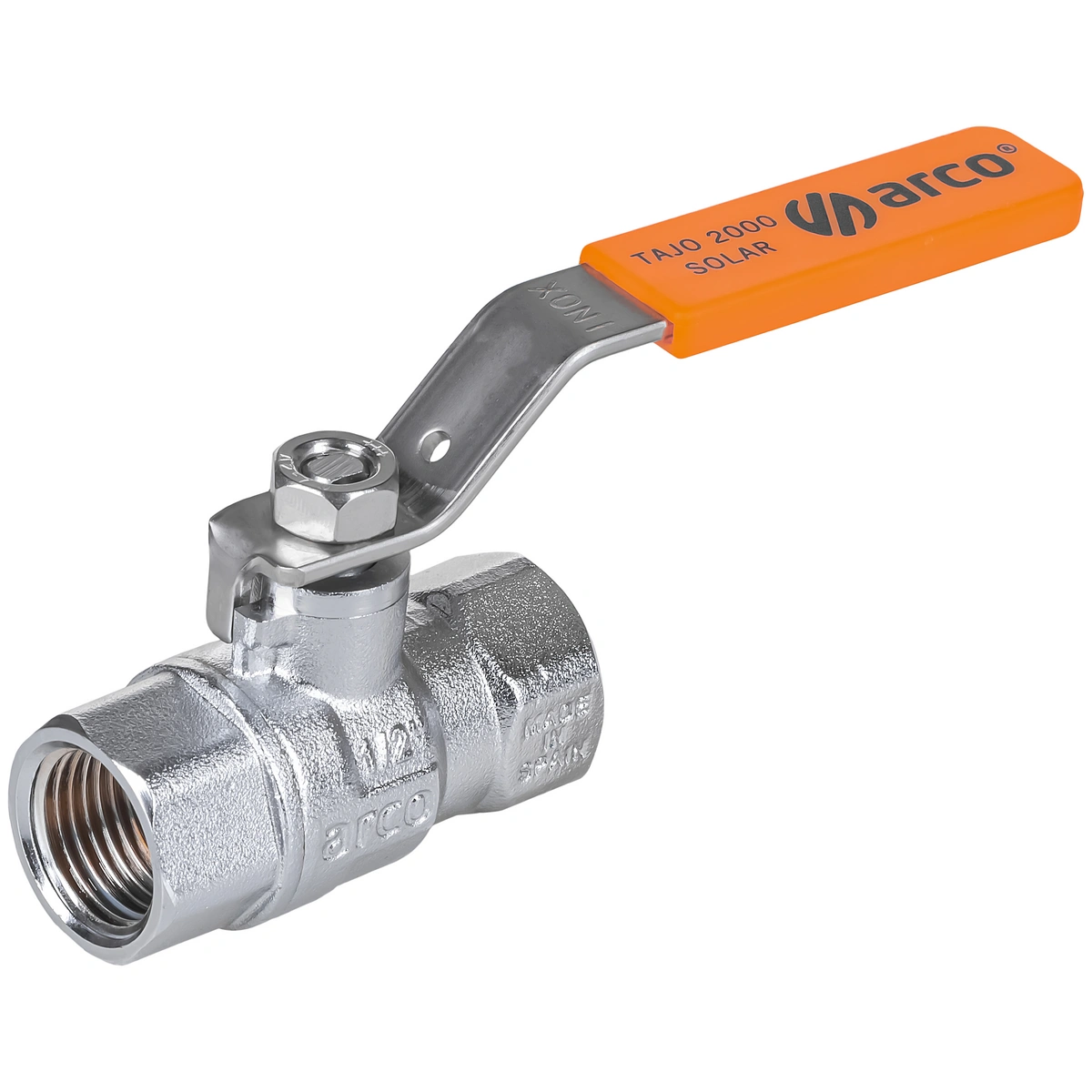 Zawór kulowy GW-GW z gwintem, dźwignia Inox, pokrycie pomarańczowe - Tajo Solar