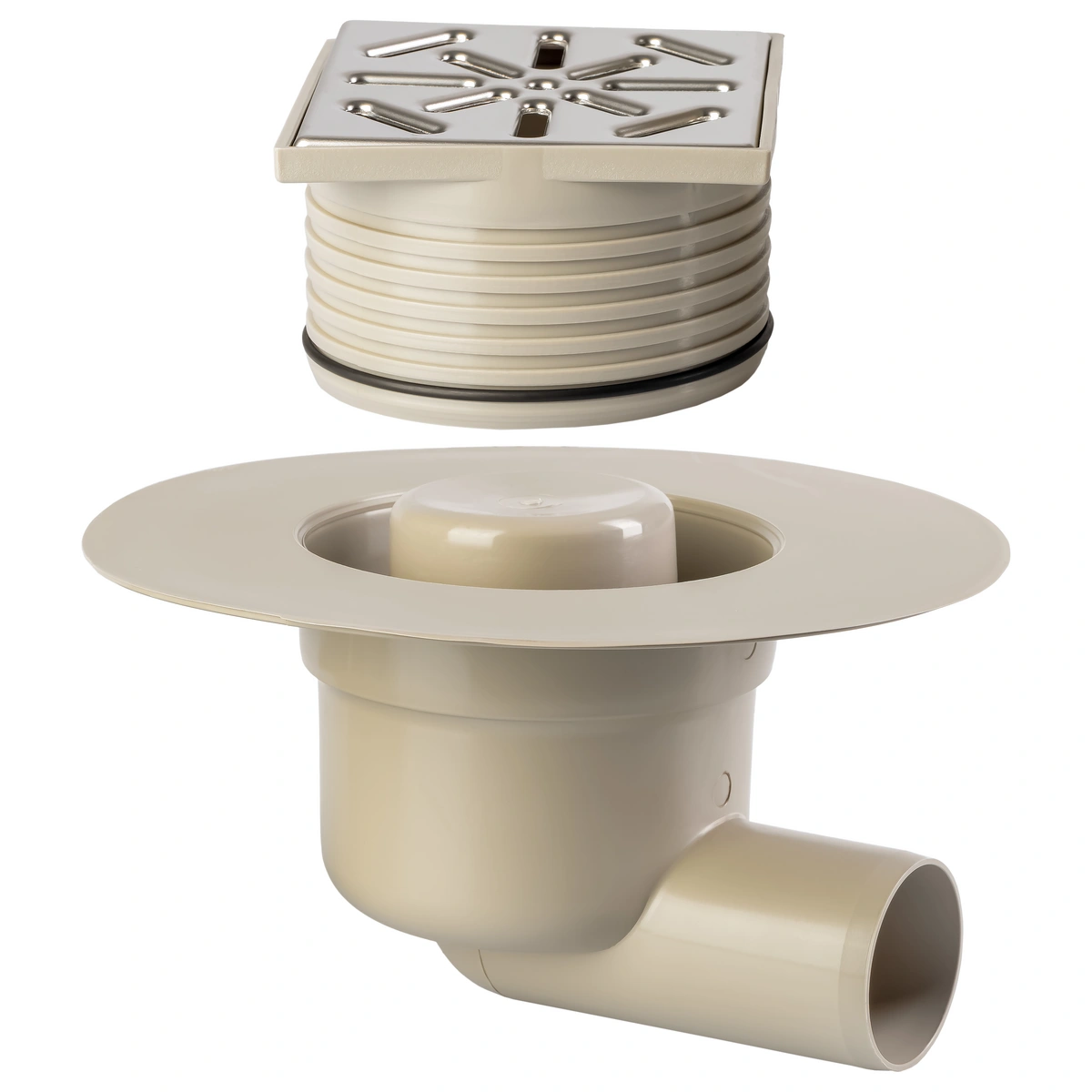 Wpust kanalizacyjny regulowany 100x100mm odpływ boczny 50mm z kołnierzem kratka metalowa 9-2620-050-47-01-04 Capricorn