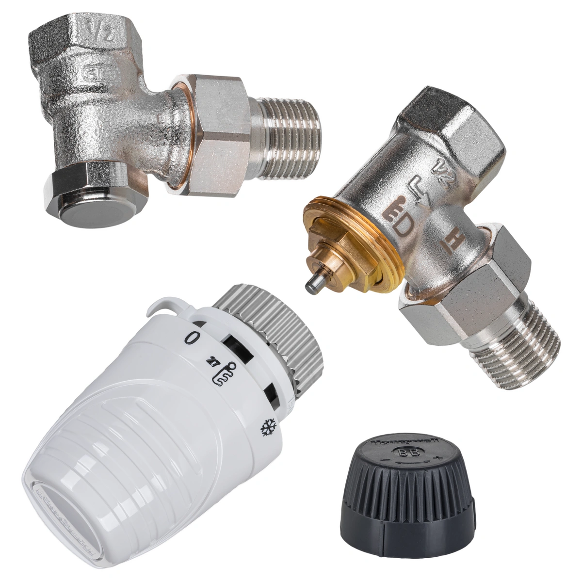 Zestaw: głowica Thera 4 + zaw, grzej, kątowy V2000EBB15+ zaw, powr, kątowy V2420E, 1/2"