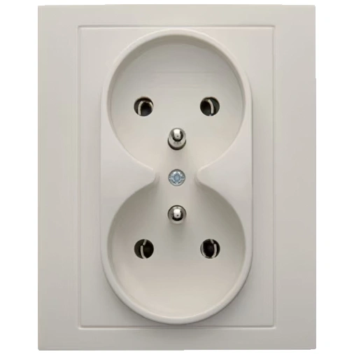 Kwadrat Gniazdo podwójne z uziemieniem komplet, kremowy, połysk HAGER