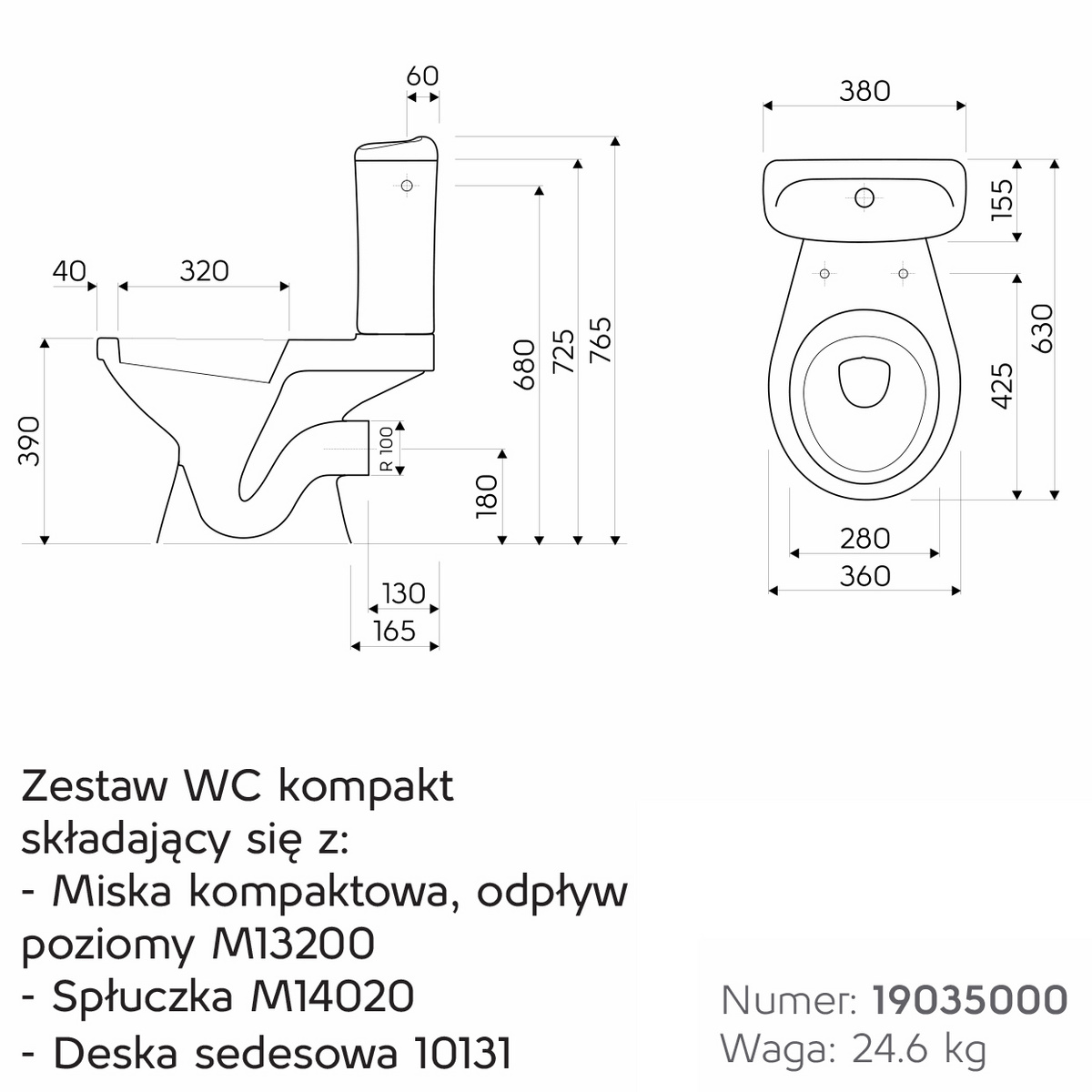 Zestaw WC KOMPAKT IDOL (miska Poziom + Spłuczka + Deska Miękka) M13200 ...