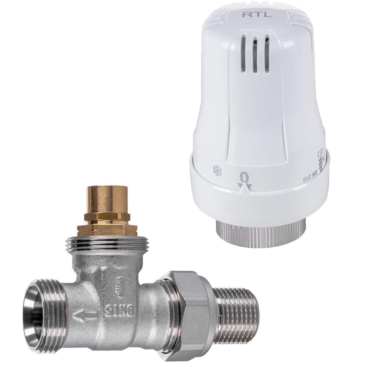 Ogranicznik temperatury powrotu (RTL) głowica termostatyczna + zaw.termostyczny prosty z półśrubunkiem 1/2"x3/4" GZ