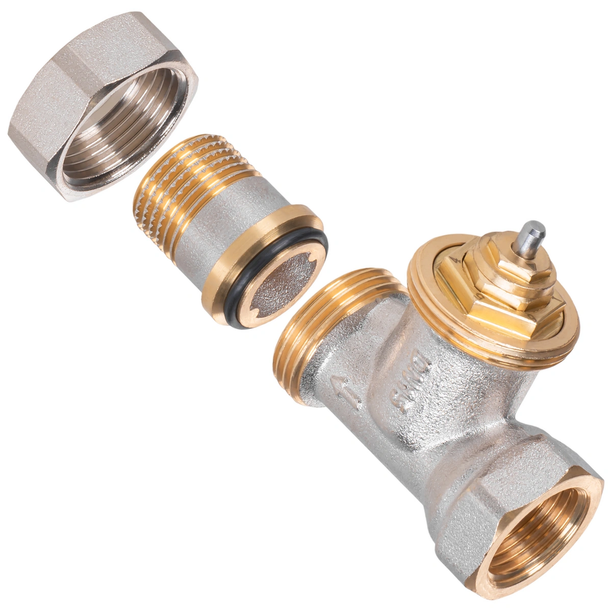 Zawór termostatyczny GW1/2" x GZ1/2", prosty z nastawą wstępną