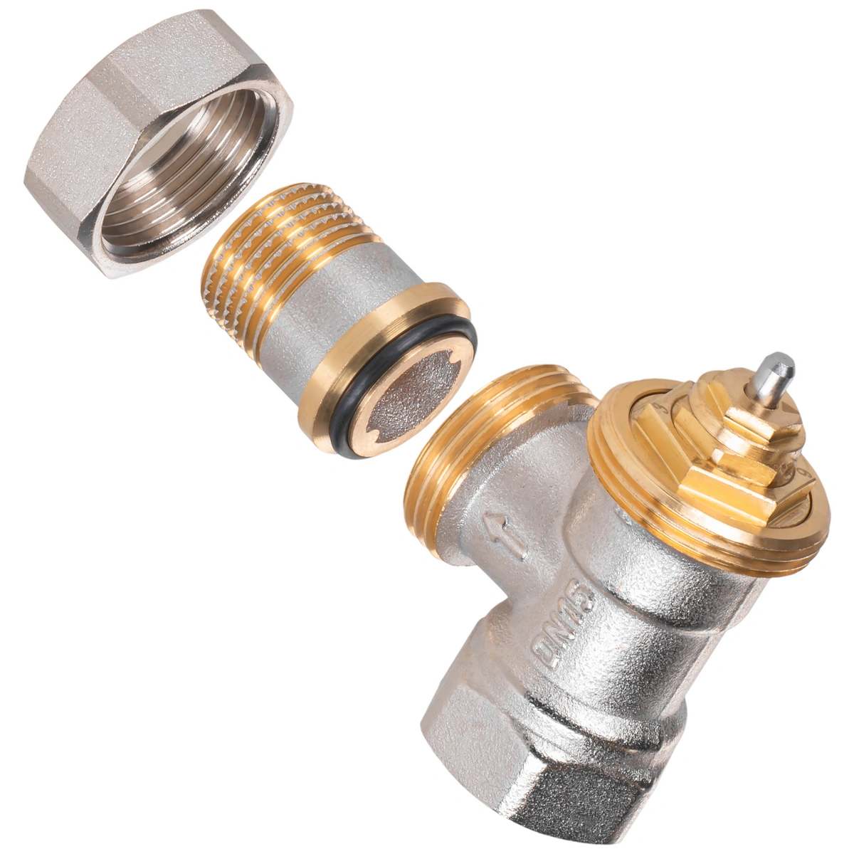 Zawór termostatyczny GW1/2" x GZ1/2", kątowy z nastawą wstępną